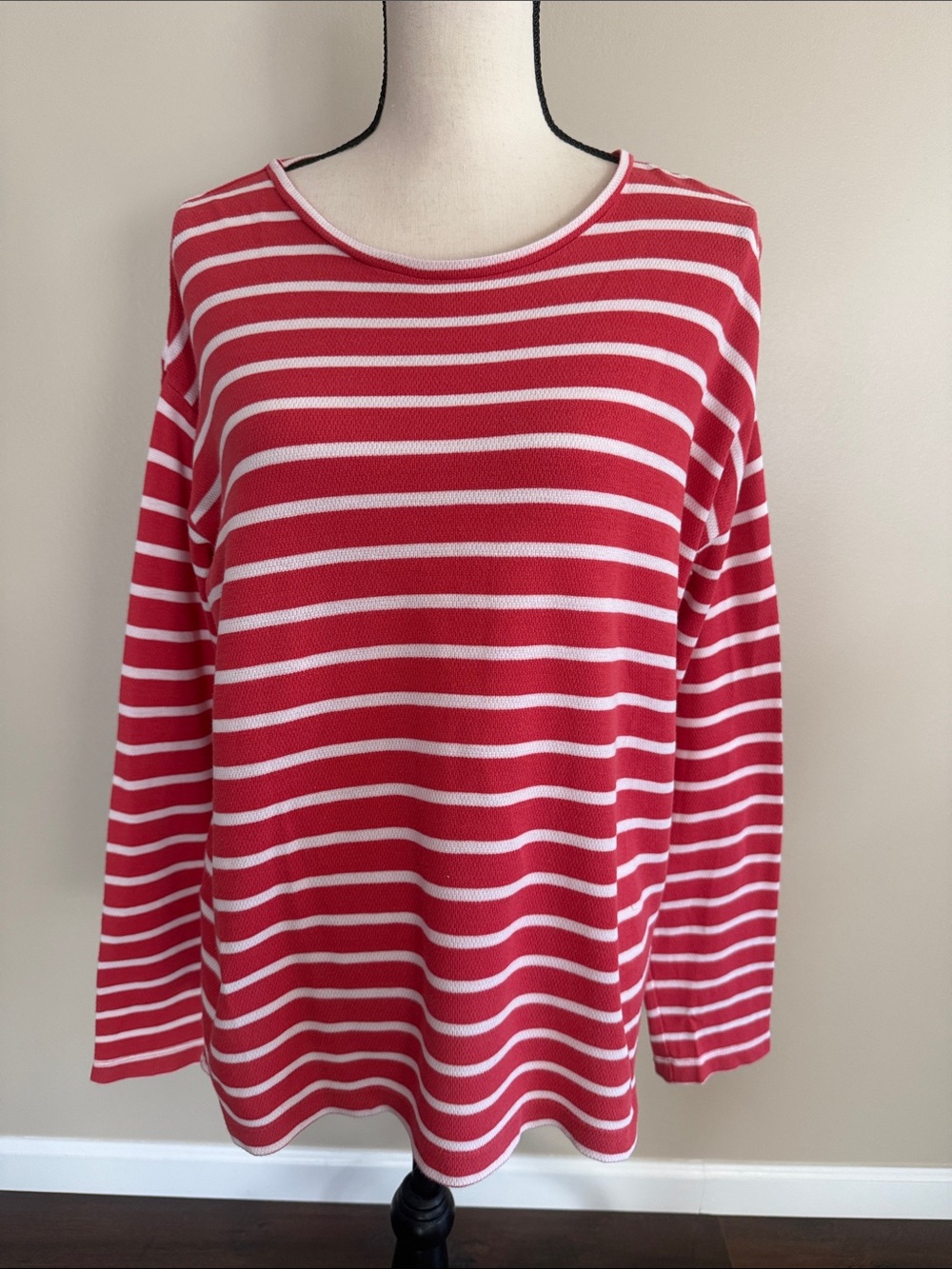 J. Jill Relaxed Crew Neck Striped Long-Sleeve Tee Size Medium